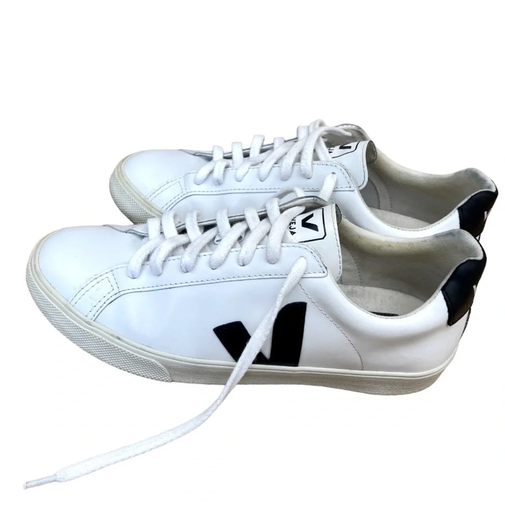 Veja White Leather Sneakers with Black V Accents